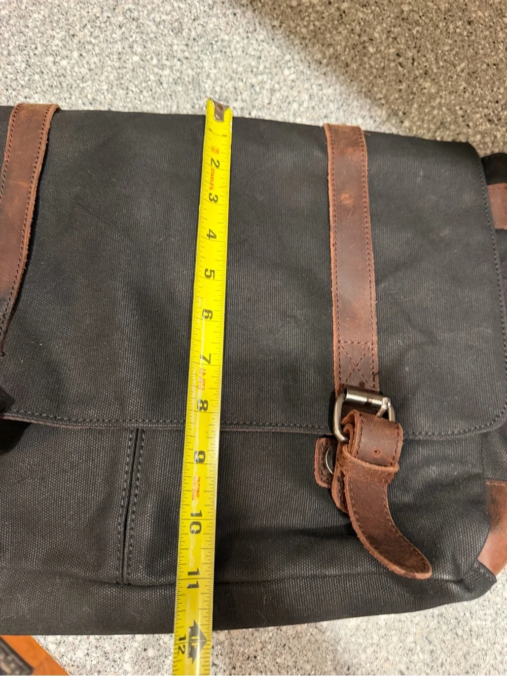 Men's Black Waxed Canvas Messenger Bag with Brown Leather Trim